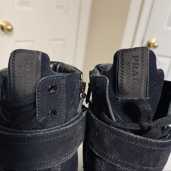 Like-new Prada high-top suede wedge sneakers 39.5 - Picture 5 of 10